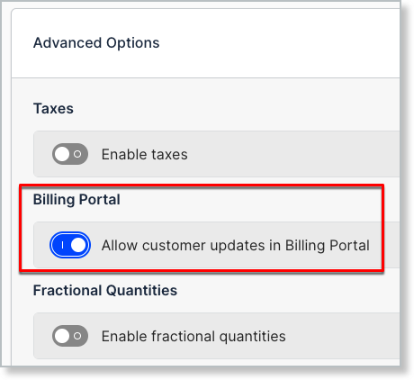 Enable Billing Portal option