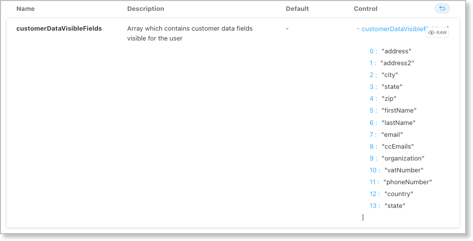 Example of Customer Details Component options
